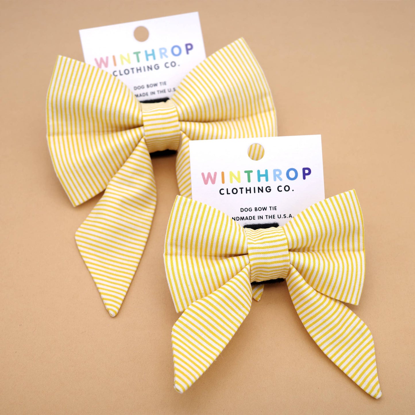 Yellow Pinstripe Sailor Dog Bow