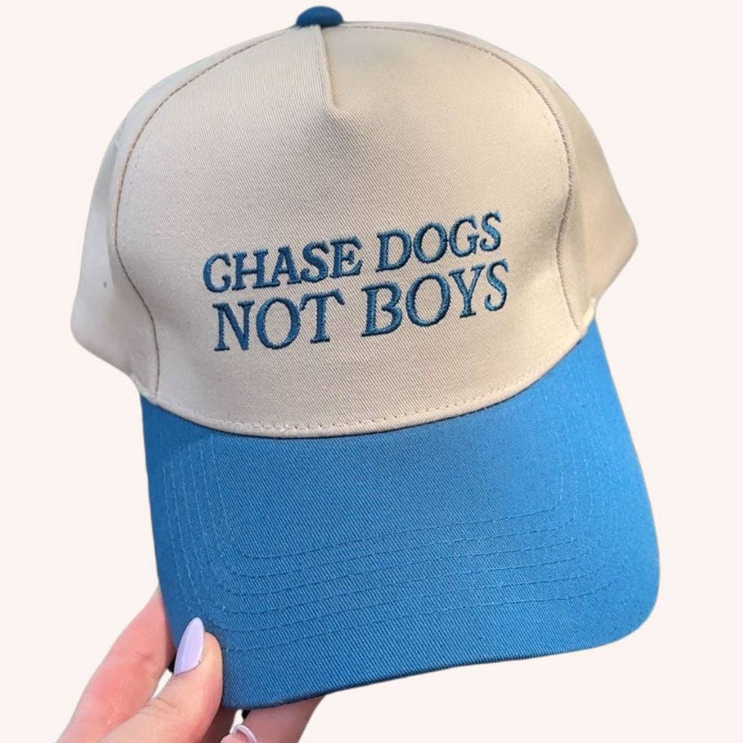 Chase Dogs Not Boys Trucker Hat - Teal & Tan Cap