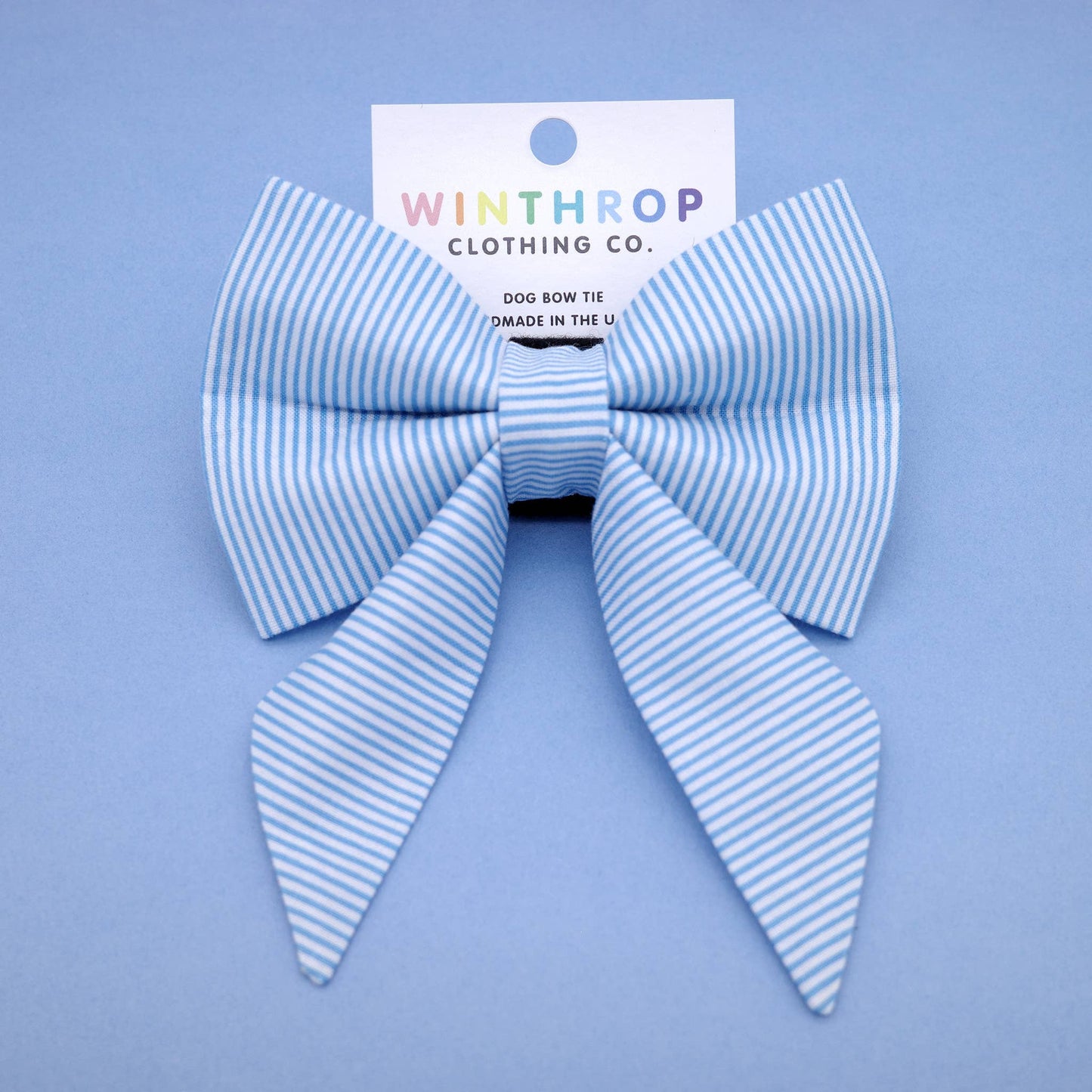 Blue Pinstripe Sailor Dog Bow