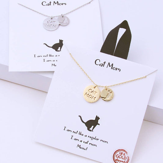 Cat Mom Coin Charm Pendant Necklace