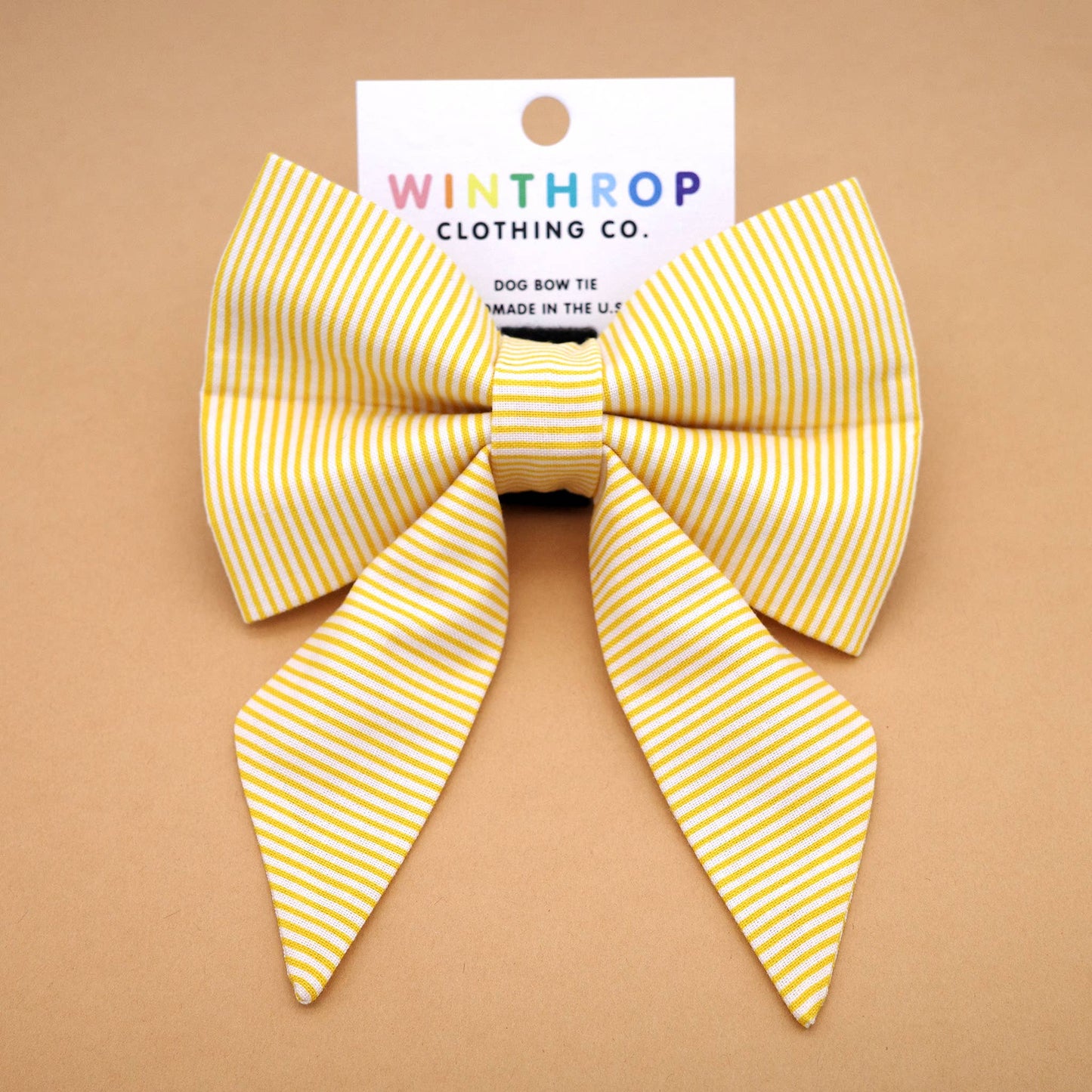 Yellow Pinstripe Sailor Dog Bow