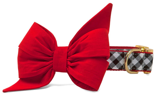 Georgia Red on Black Check Belle Bow Dog Collar