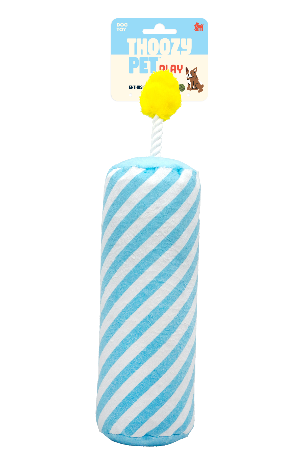ThoozyPet Birthday Candle Blue Plush Dog Toy with Rope 16"