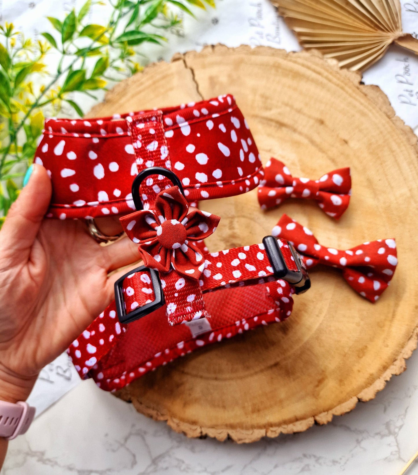 Poppy Toadstool Polkas Dog Harness With Optional Accessories