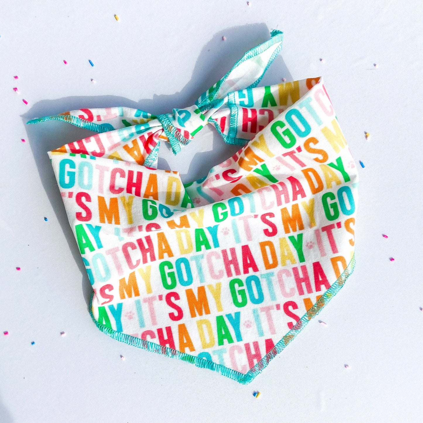 Bright rainbow gotcha day rescue dog barkday bandana