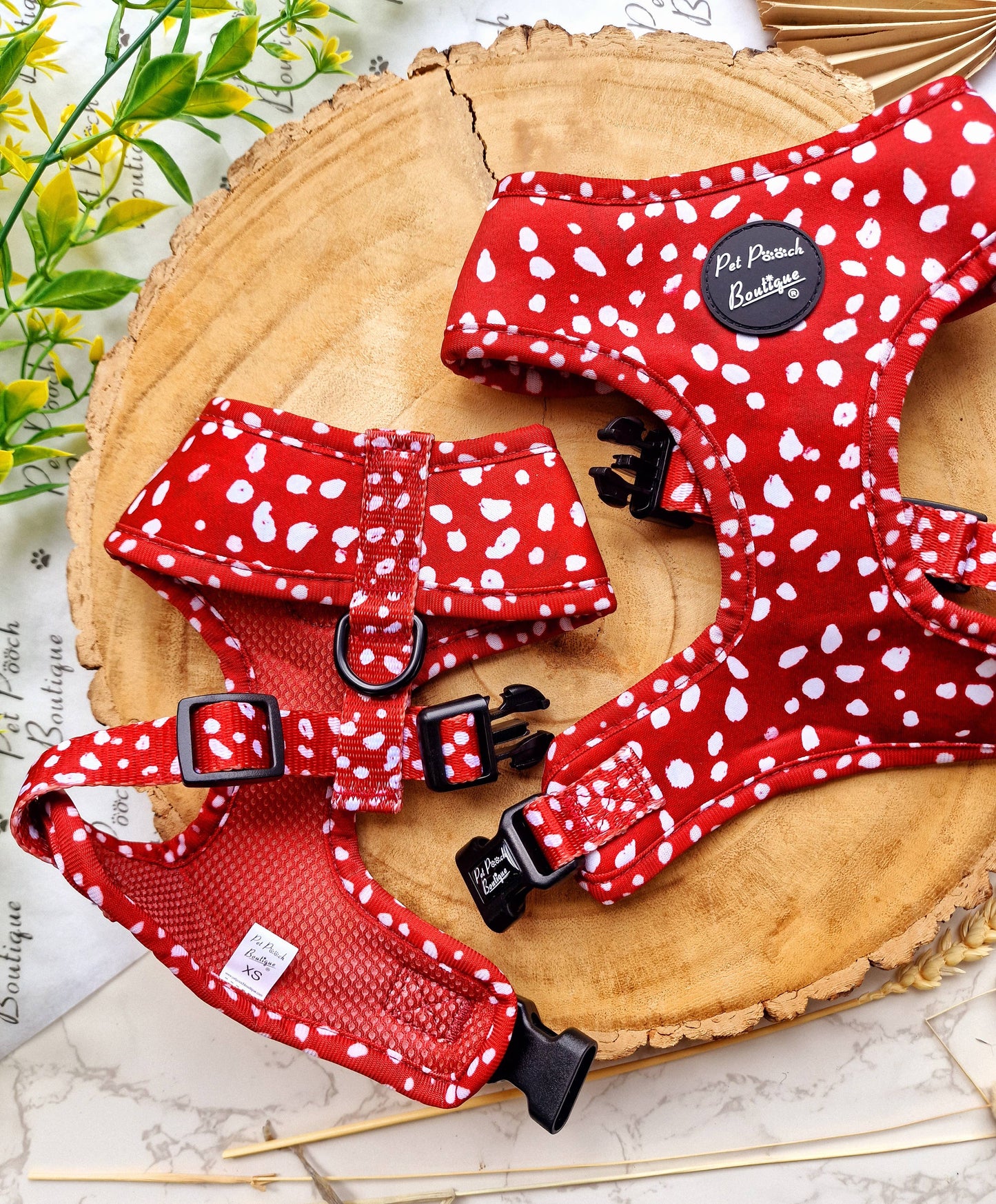 Poppy Toadstool Polkas Dog Harness With Optional Accessories