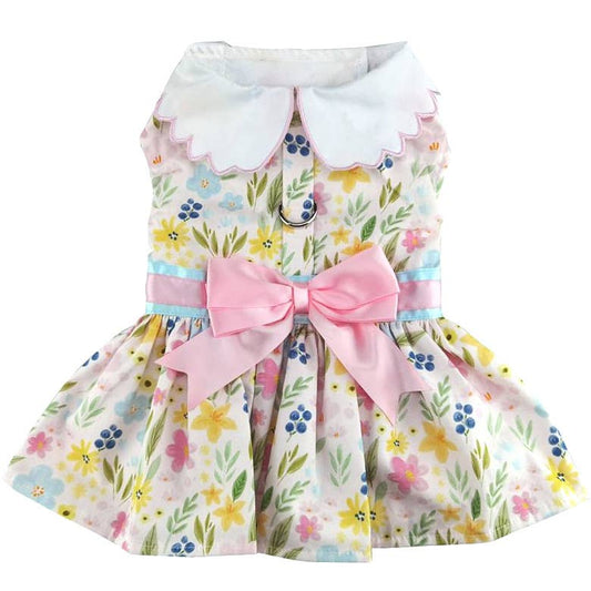 Pastel Meadow Dog Dress with Matching Leash