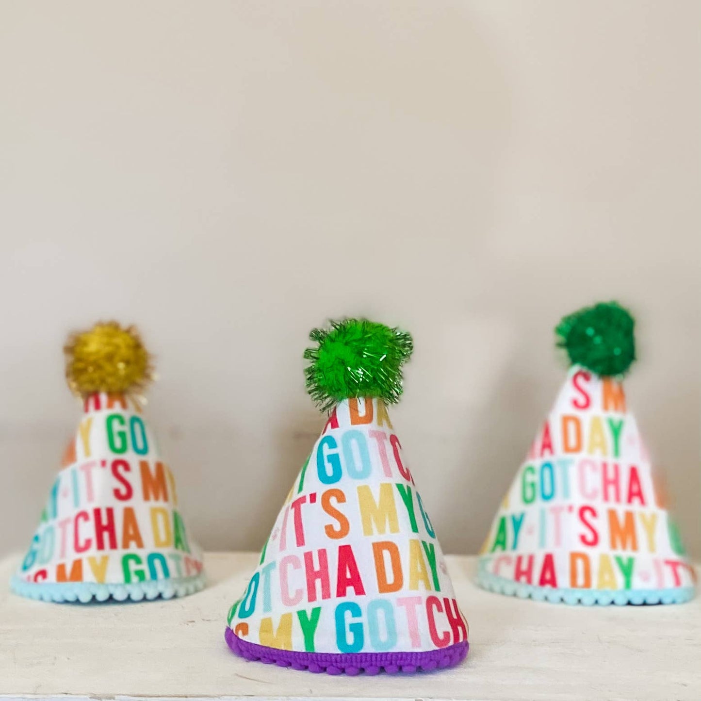 Bright rainbow Gotcha day Pawty hat dog birthday hat