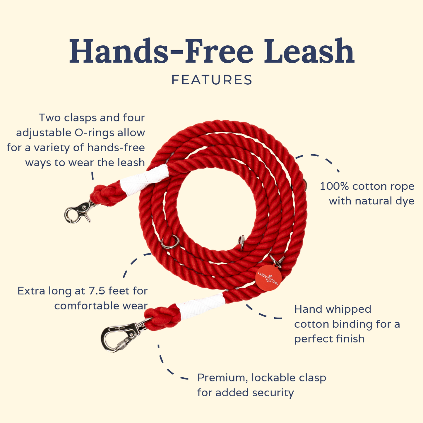 Cherry Red Hands-Free Rope Leash