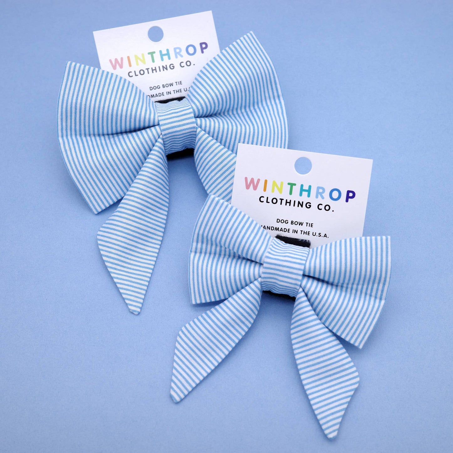 Blue Pinstripe Sailor Dog Bow