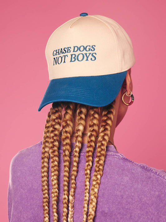 Chase Dogs Not Boys Trucker Hat - Teal & Tan Cap