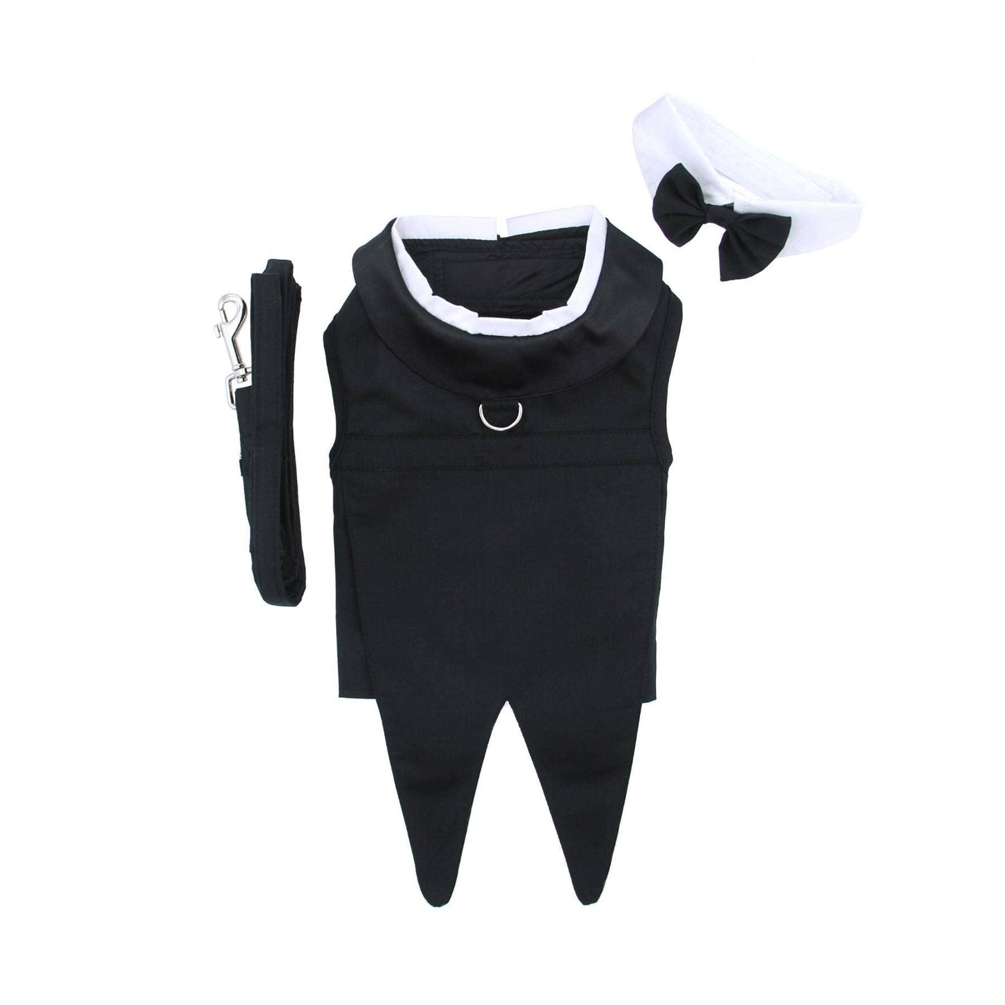 Black Dog Harness Tuxedo w/Tails, Bow Tie, and Collar