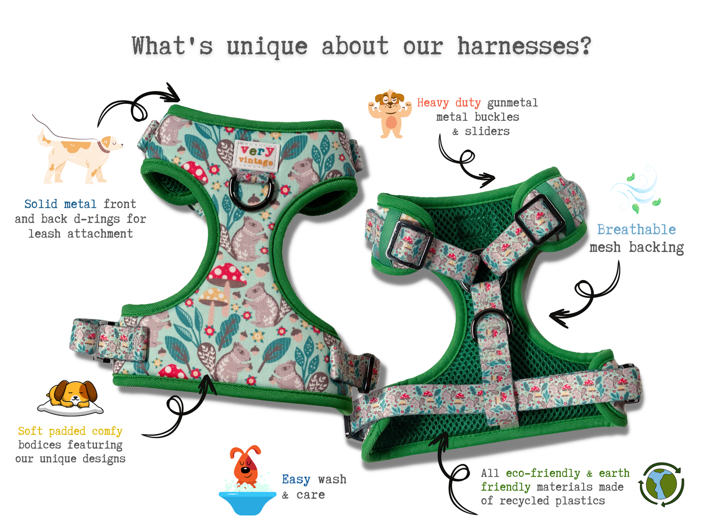 Feelin Squirrely Adjustable Dog Harness – Woodland Animal