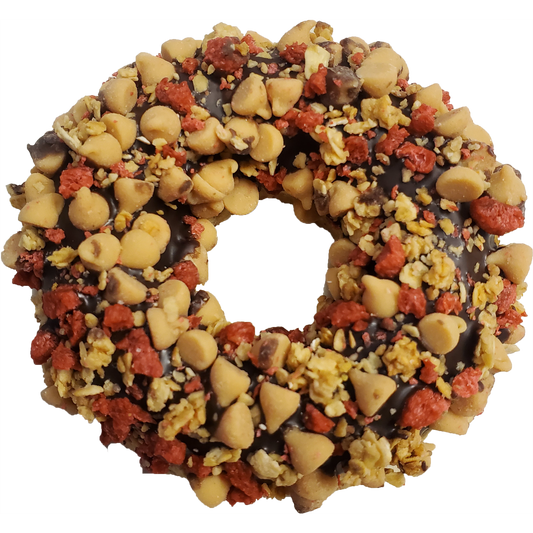Carob, Peanut Butter & Bacon Crunch Donut Dog Treat
