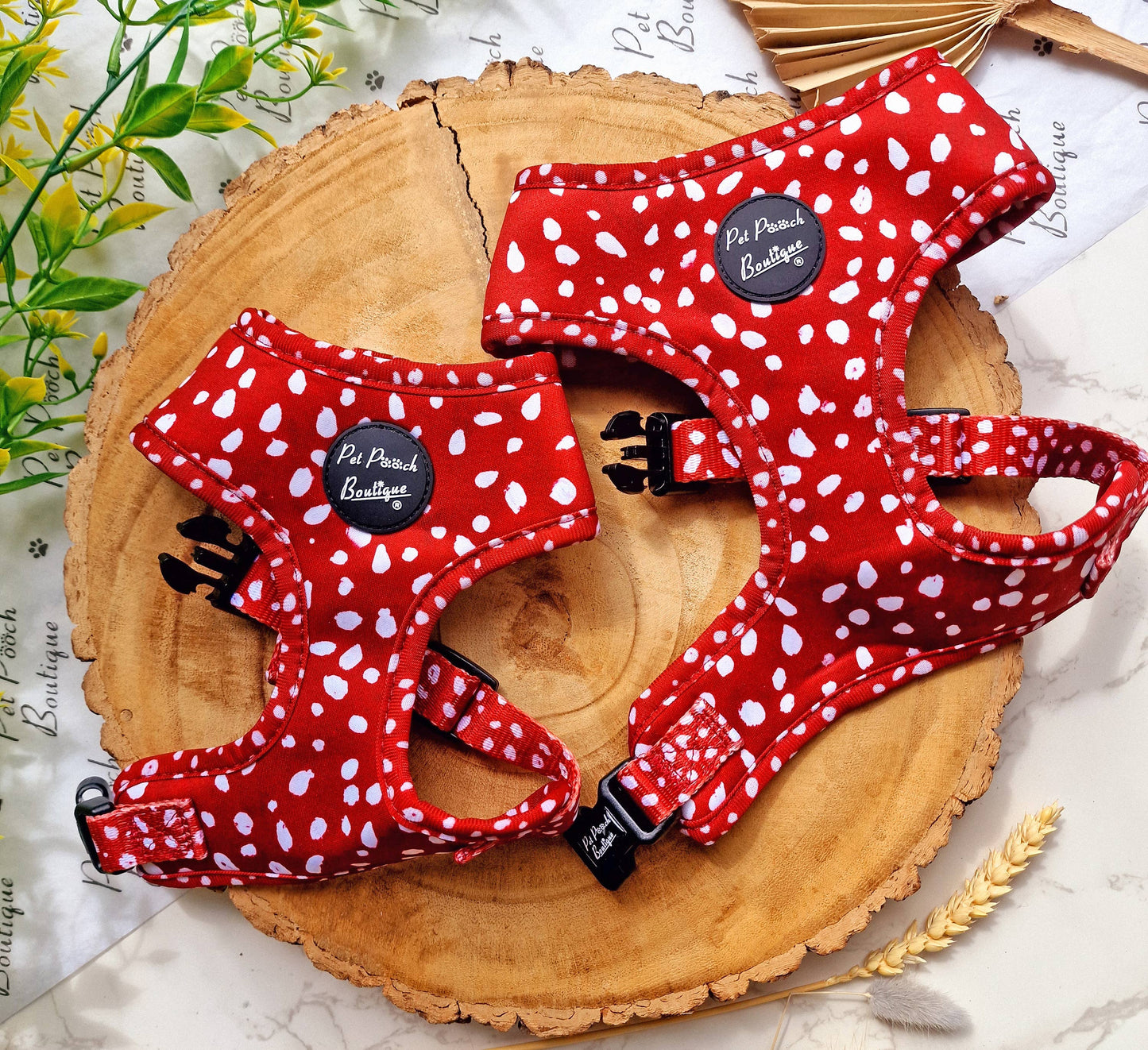 Poppy Toadstool Polkas Dog Harness With Optional Accessories