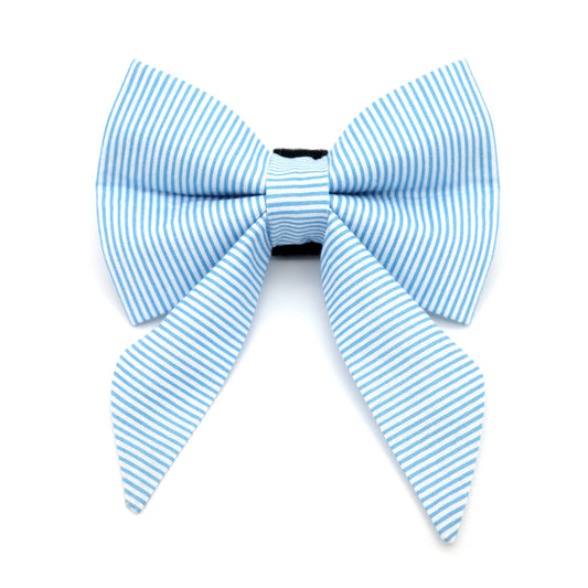 Blue Pinstripe Sailor Dog Bow
